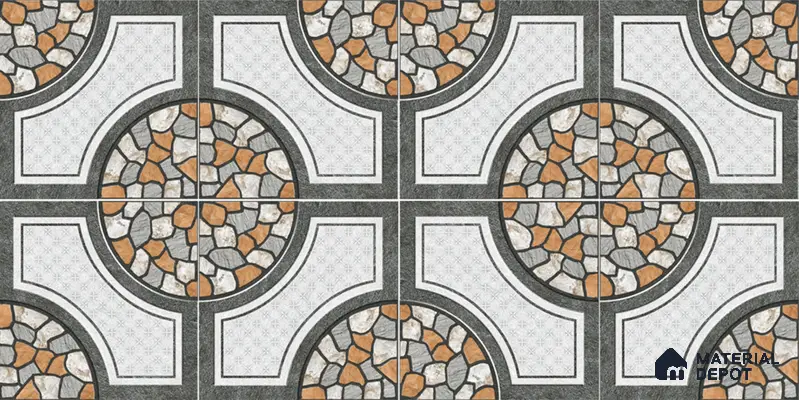 Gravel Floor Tile TL 05303 Strada Pebble Pathway 16 inch x 16 inch Vitrified Punch Matte Finish - 12 mm | Suitable for Parking, Balcony, Courtyard, Patio, Terrace | Pattern Alignment May Vary | 2-3 mm Spacer is Mandatory