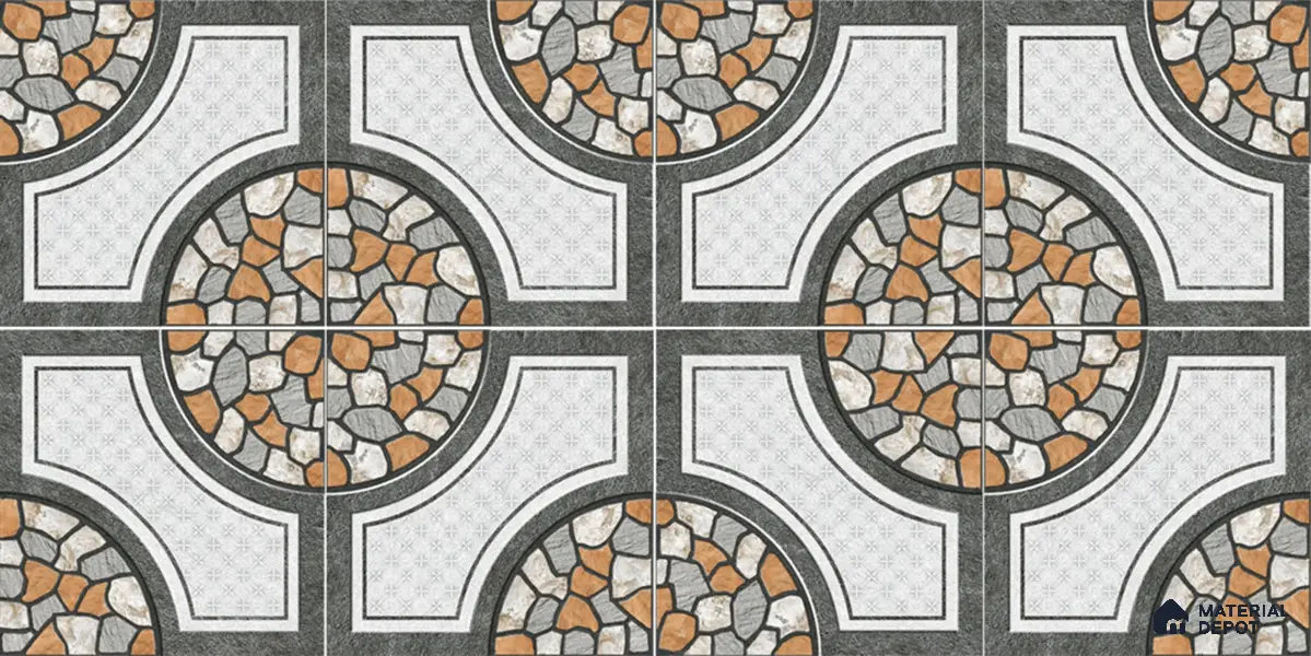 Gravel Floor Tile TL 05303 Strada Pebble Pathway 16 inch x 16 inch Vitrified Punch Matte Finish - 12 mm | Suitable for Parking, Balcony, Courtyard, Patio, Terrace | Pattern Alignment May Vary | 2-3 mm Spacer is Mandatory