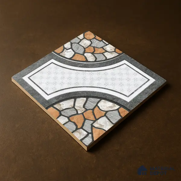 Gravel Floor Tile TL 05303 Strada Pebble Pathway 16 inch x 16 inch Vitrified Punch Matte Finish - 12 mm | Suitable for Parking, Balcony, Courtyard, Patio, Terrace | Pattern Alignment May Vary | 2-3 mm Spacer is Mandatory