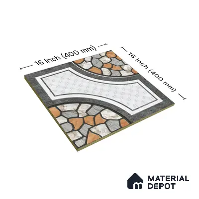 Gravel Floor Tile TL 05303 Strada Pebble Pathway 16 inch x 16 inch Vitrified Punch Matte Finish - 12 mm | Suitable for Parking, Balcony, Courtyard, Patio, Terrace | Pattern Alignment May Vary | 2-3 mm Spacer is Mandatory