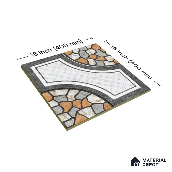 Gravel Floor Tile TL 05303 Strada Pebble Pathway 16 inch x 16 inch Vitrified Punch Matte Finish - 12 mm | Suitable for Parking, Balcony, Courtyard, Patio, Terrace | Pattern Alignment May Vary | 2-3 mm Spacer is Mandatory