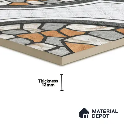 Gravel Floor Tile TL 05303 Strada Pebble Pathway 16 inch x 16 inch Vitrified Punch Matte Finish - 12 mm | Suitable for Parking, Balcony, Courtyard, Patio, Terrace | Pattern Alignment May Vary | 2-3 mm Spacer is Mandatory