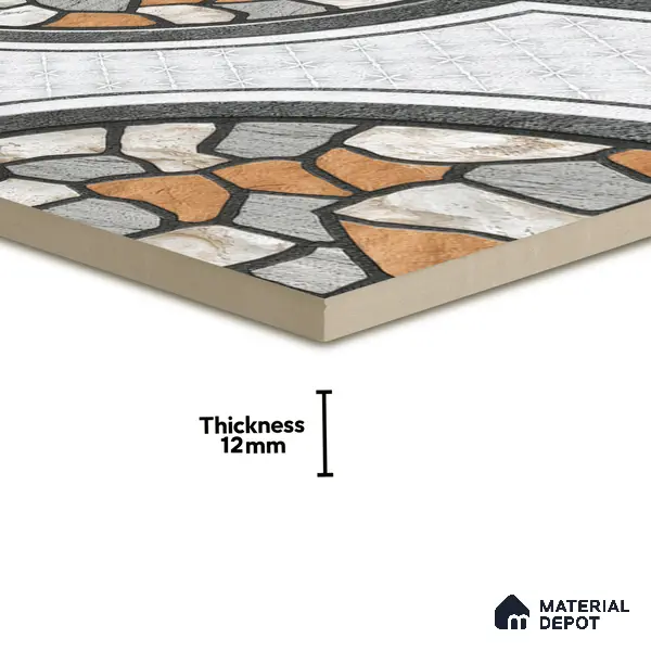 Gravel Floor Tile TL 05303 Strada Pebble Pathway 16 inch x 16 inch Vitrified Punch Matte Finish - 12 mm | Suitable for Parking, Balcony, Courtyard, Patio, Terrace | Pattern Alignment May Vary | 2-3 mm Spacer is Mandatory