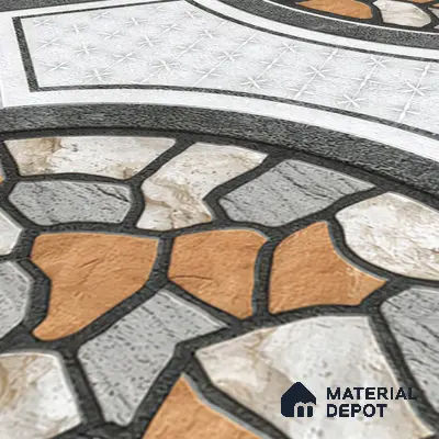Gravel Floor Tile TL 05303 Strada Pebble Pathway 16 inch x 16 inch Vitrified Punch Matte Finish - 12 mm | Suitable for Parking, Balcony, Courtyard, Patio, Terrace | Pattern Alignment May Vary | 2-3 mm Spacer is Mandatory
