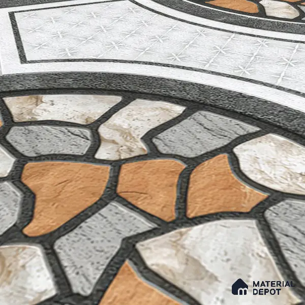 Gravel Floor Tile TL 05303 Strada Pebble Pathway 16 inch x 16 inch Vitrified Punch Matte Finish - 12 mm | Suitable for Parking, Balcony, Courtyard, Patio, Terrace | Pattern Alignment May Vary | 2-3 mm Spacer is Mandatory