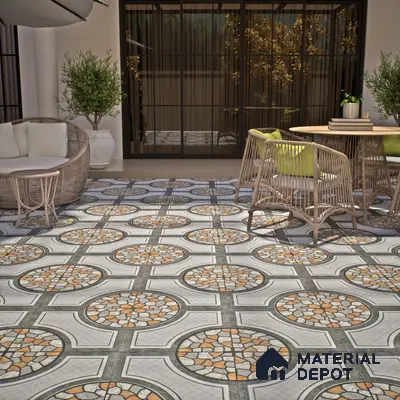 Gravel Floor Tile TL 05303 Strada Pebble Pathway 16 inch x 16 inch Vitrified Punch Matte Finish - 12 mm | Suitable for Parking, Balcony, Courtyard, Patio, Terrace | Pattern Alignment May Vary | 2-3 mm Spacer is Mandatory