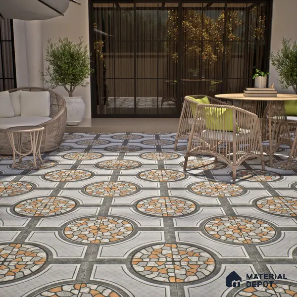 Gravel Floor Tile TL 05303 Strada Pebble Pathway 16 inch x 16 inch Vitrified Punch Matte Finish - 12 mm | Suitable for Parking, Balcony, Courtyard, Patio, Terrace | Pattern Alignment May Vary | 2-3 mm Spacer is Mandatory