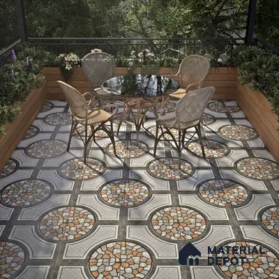 Gravel Floor Tile TL 05303 Strada Pebble Pathway 16 inch x 16 inch Vitrified Punch Matte Finish - 12 mm | Suitable for Parking, Balcony, Courtyard, Patio, Terrace | Pattern Alignment May Vary | 2-3 mm Spacer is Mandatory