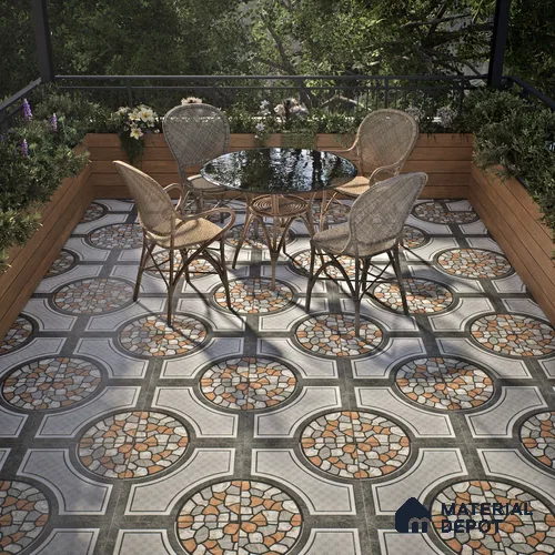 Gravel Floor Tile TL 05303 Strada Pebble Pathway 16 inch x 16 inch Vitrified Punch Matte Finish - 12 mm | Suitable for Parking, Balcony, Courtyard, Patio, Terrace | Pattern Alignment May Vary | 2-3 mm Spacer is Mandatory