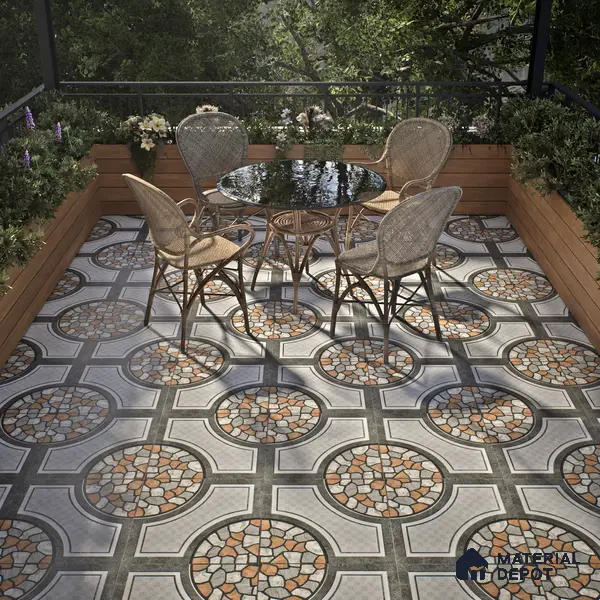 Gravel Floor Tile TL 05303 Strada Pebble Pathway 16 inch x 16 inch Vitrified Punch Matte Finish - 12 mm | Suitable for Parking, Balcony, Courtyard, Patio, Terrace | Pattern Alignment May Vary | 2-3 mm Spacer is Mandatory