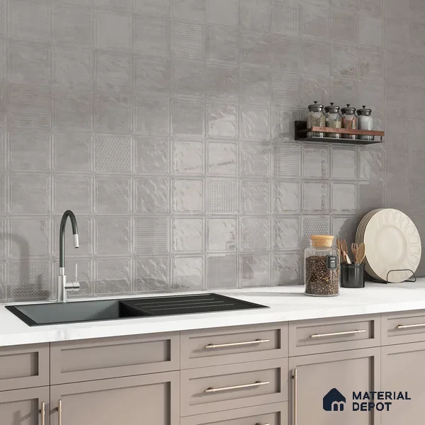 TL 03720 B Gray 02 | 200x200 mm Glossy Finish Ceramic Wall Pattern 2 Subway Tile - 10 mm (Sample)