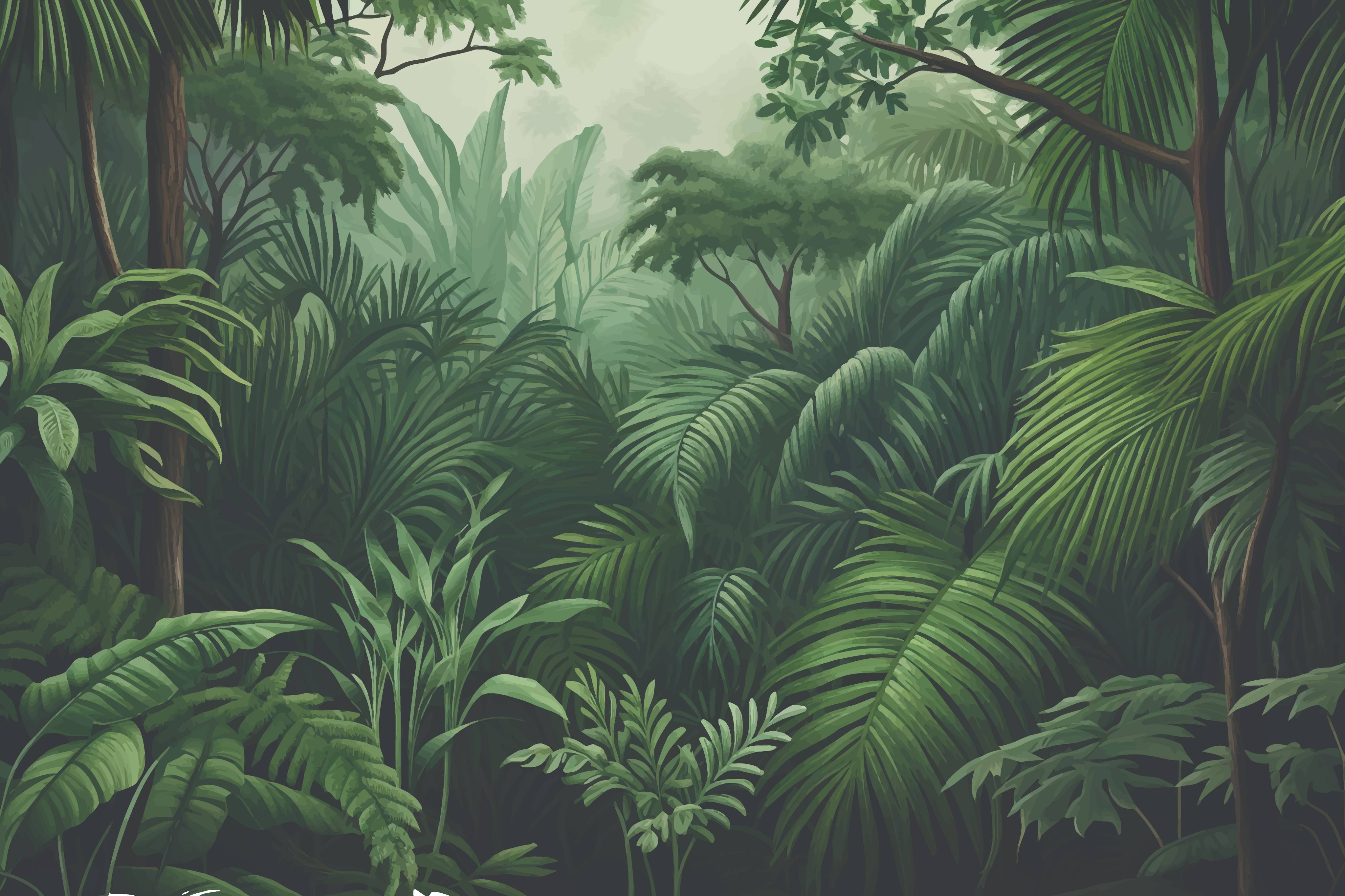 Emerald Green Lush Rainforest Leaves Abstract Serenity Art | WP 03922 Non Woven Matte Finish Tropical Style Premium Customized size Wallpaper | 150 GSM WP01MTF Paper | (MOQ = 30 Sq. Ft.)