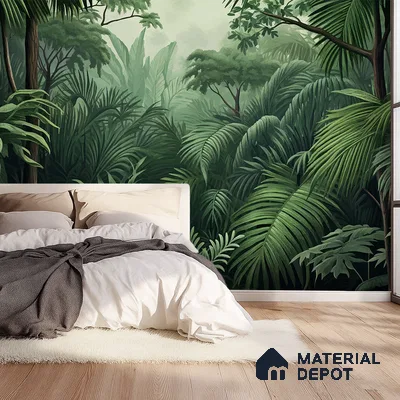 Emerald Green Lush Rainforest Leaves Abstract Serenity Art | WP 03922 Non Woven Matte Finish Tropical Style Premium Customized size Wallpaper | 150 GSM WP01MTF Paper | (MOQ = 30 Sq. Ft.)