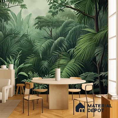 Emerald Green Lush Rainforest Leaves Abstract Serenity Art | WP 03922 Non Woven Matte Finish Tropical Style Premium Customized size Wallpaper | 150 GSM WP01MTF Paper | (MOQ = 30 Sq. Ft.)