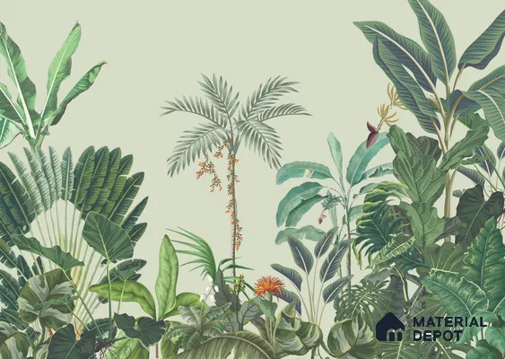 Verdant Palm Symphony Artistic Charm Designer | WP 03974 Non Woven Matte Finish Tropical Style Premium Customized size Wallpaper | 150 GSM WP01MTF Paper | (MOQ = 30 Sq. Ft.)