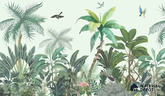 Canopy of Quiet Wings Artistic Charm Designer | WP 03965 Non Woven Matte Finish Tropical Style Premium Customized size Wallpaper | 150 GSM WP01MTF Paper | (MOQ = 30 Sq. Ft.)