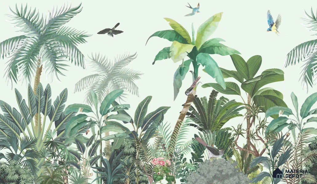 Canopy of Quiet Wings Artistic Charm Designer | WP 03965 Non Woven Matte Finish Tropical Style Premium Customized size Wallpaper | 150 GSM WP01MTF Paper | (MOQ = 30 Sq. Ft.)