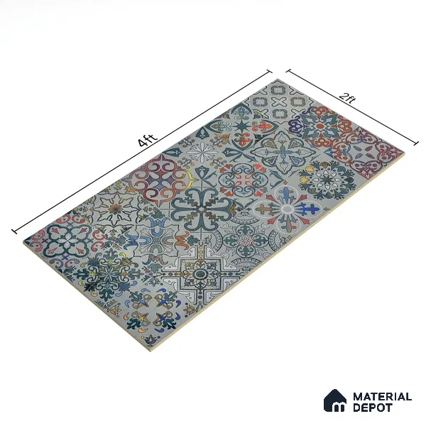 Moroccan Wall Tile TL 06402 J Nebula Grey Decor 4 ft x 2 ft Vitrified Matte Finish - 9 mm | Suitable for Living Room, Bedroom & Bathroom (Sample)