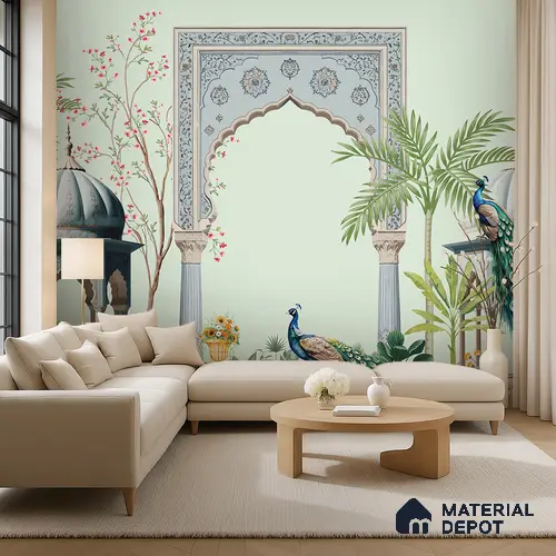 Shahi Dwar Jaipur Blue Poppy Field | WP 04175 B Canvas Texture Finish Indian Style luxurious Customized size Wallpaper | 250 GSM WP01CNF Paper | (MOQ = 30 Sq. Ft.)