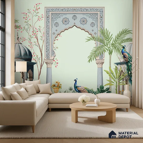 Shahi Dwar Jaipur Blue Poppy Field | WP 04175 B Canvas Texture Finish Indian Style luxurious Customized size Wallpaper | 250 GSM WP01CNF Paper | (MOQ = 30 Sq. Ft.)