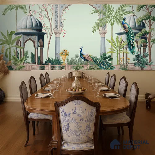 Shahi Dwar Jaipur Blue Poppy Field | WP 04175 Non Woven Matte Finish Indian Style Premium Customized size Wallpaper | 150 GSM WP01MTF Paper | (MOQ = 30 Sq. Ft.)
