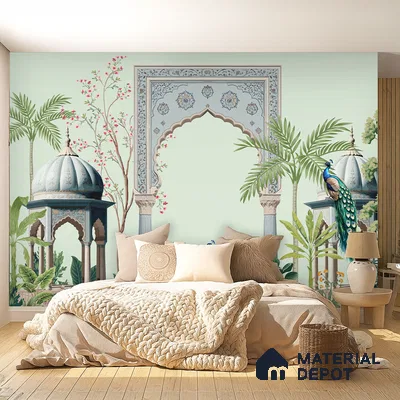Shahi Dwar Jaipur Blue Poppy Field | WP 04175 B Canvas Texture Finish Indian Style luxurious Customized size Wallpaper | 250 GSM WP01CNF Paper | (MOQ = 30 Sq. Ft.)