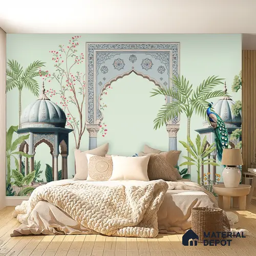 Shahi Dwar Jaipur Blue Poppy Field | WP 04175 Non Woven Matte Finish Indian Style Premium Customized size Wallpaper | 150 GSM WP01MTF Paper | (MOQ = 30 Sq. Ft.)