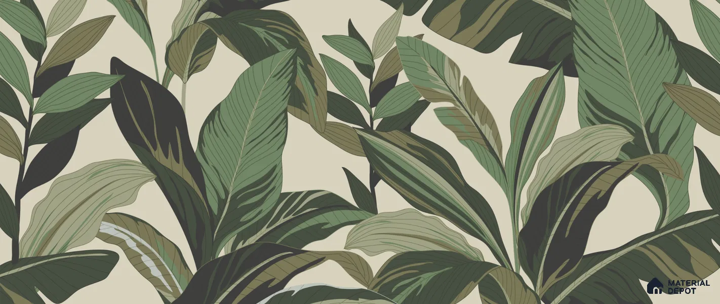 Modern Botanical Leaf Weave Leafy Hues Wall Art | WP 03952 B Canvas Texture Finish Tropical Style luxurious Customized size Wallpaper | 250 GSM WP01CNF Paper | (MOQ = 30 Sq. Ft.)