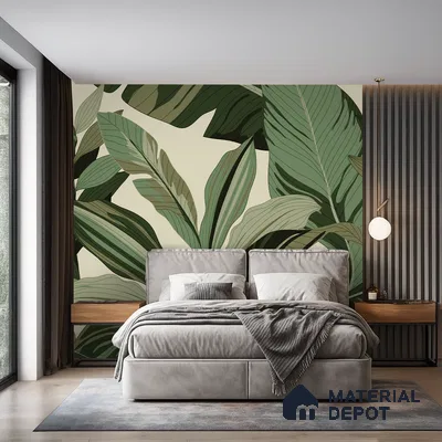Modern Botanical Leaf Weave Leafy Hues Wall Art | WP 03952 B Canvas Texture Finish Tropical Style luxurious Customized size Wallpaper | 250 GSM WP01CNF Paper | (MOQ = 30 Sq. Ft.)