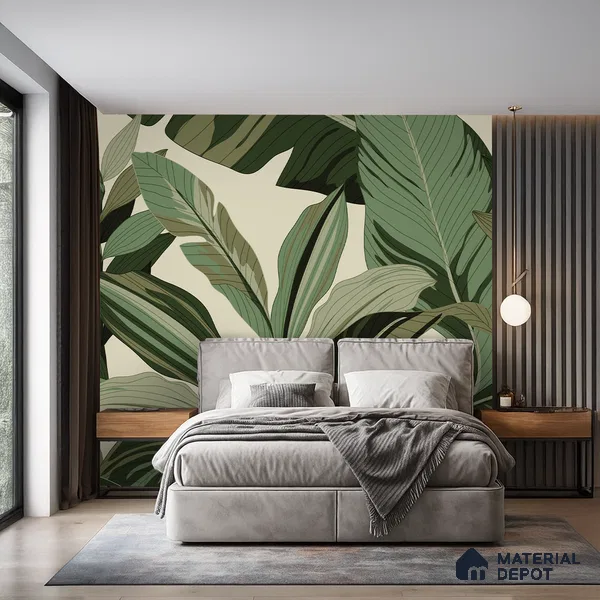Modern Botanical Leaf Weave Leafy Hues Wall Art | WP 03952 B Canvas Texture Finish Tropical Style luxurious Customized size Wallpaper | 250 GSM WP01CNF Paper | (MOQ = 30 Sq. Ft.)