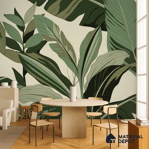 Modern Botanical Leaf Weave Leafy Hues Wall Art | WP 03952 B Canvas Texture Finish Tropical Style luxurious Customized size Wallpaper | 250 GSM WP01CNF Paper | (MOQ = 30 Sq. Ft.)