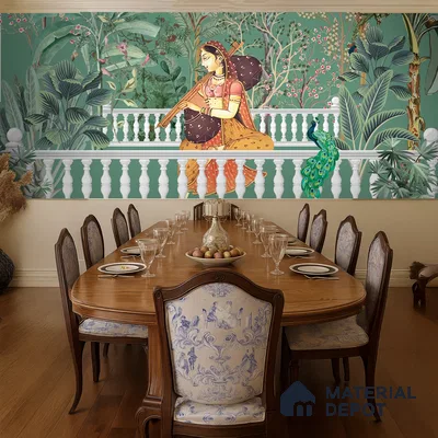 Melody in the Palace Garden Mandala | WP 04191 B Canvas Texture Finish Indian Style luxurious Customized size Wallpaper | 250 GSM WP01CNF Paper | (MOQ = 30 Sq. Ft.)