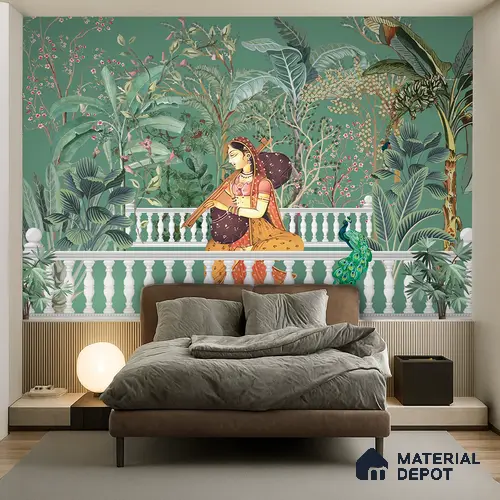 Melody in the Palace Garden Mandala | WP 04191 Non Woven Matte Finish Indian Style Premium Customized size Wallpaper | 150 GSM WP01MTF Paper | (MOQ = 30 Sq. Ft.)