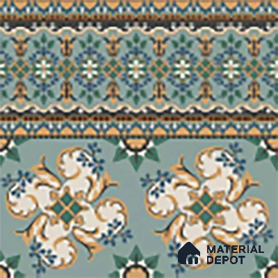 Moroccan Floor Tile TL 10332 B Pavment Green Border | 1 ft x 1 ft Ceramic Matte Finish - 9 mm | Suitable for Living Room, Kitchen, Dining Area | Please Expect a Slight Variation of Pattern