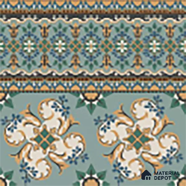 Moroccan Floor Tile TL 10332 B Pavment Green Border | 1 ft x 1 ft Ceramic Matte Finish - 9 mm | Suitable for Living Room, Kitchen, Dining Area | Please Expect a Slight Variation of Pattern