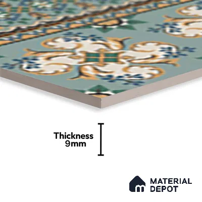 Moroccan Floor Tile TL 10332 B Pavment Green Border | 1 ft x 1 ft Ceramic Matte Finish - 9 mm | Suitable for Living Room, Kitchen, Dining Area | Please Expect a Slight Variation of Pattern
