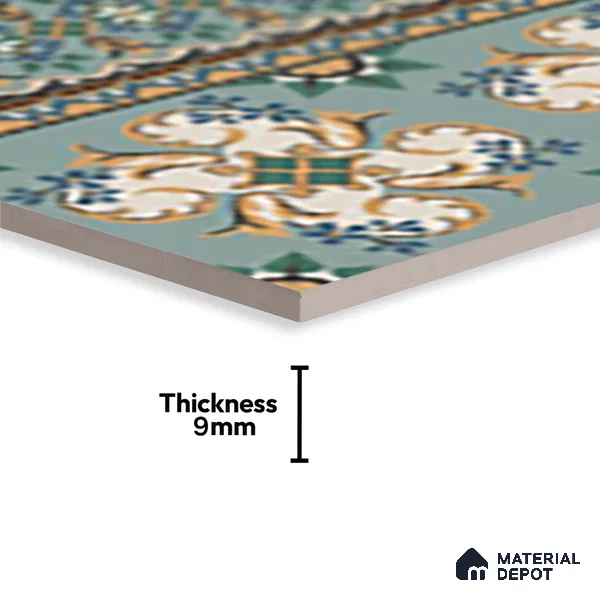 Moroccan Floor Tile TL 10332 B Pavment Green Border | 1 ft x 1 ft Ceramic Matte Finish - 9 mm | Suitable for Living Room, Kitchen, Dining Area | Please Expect a Slight Variation of Pattern