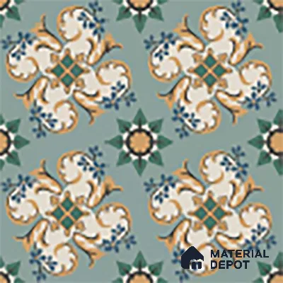 Moroccan Floor Tile TL 10332 C Pavment Green Center | 1 ft x 1 ft Ceramic Matte Finish - 9 mm | Suitable for Living Room, Kitchen, Bathroom | Please Expect a Slight Variation of Pattern