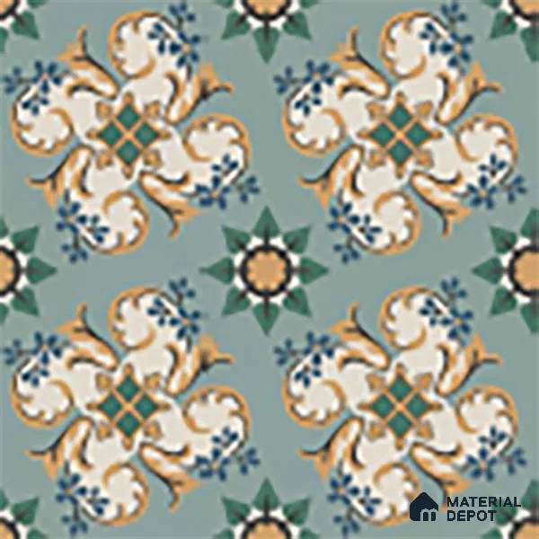 Moroccan Floor Tile TL 10332 C Pavment Green Center | 1 ft x 1 ft Ceramic Matte Finish - 9 mm | Suitable for Living Room, Kitchen, Bathroom | Please Expect a Slight Variation of Pattern