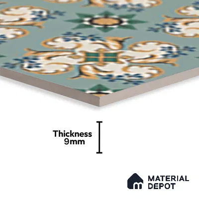Moroccan Floor Tile TL 10332 C Pavment Green Center | 1 ft x 1 ft Ceramic Matte Finish - 9 mm | Suitable for Living Room, Kitchen, Bathroom | Please Expect a Slight Variation of Pattern