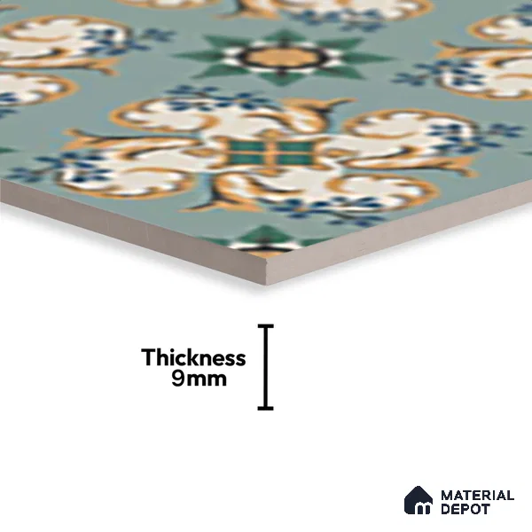 Moroccan Floor Tile TL 10332 C Pavment Green Center | 1 ft x 1 ft Ceramic Matte Finish - 9 mm | Suitable for Living Room, Kitchen, Bathroom | Please Expect a Slight Variation of Pattern