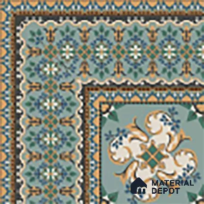 Moroccan Floor Tile TL 10332 Pavment Green Corner | 1 ft x 1 ft Ceramic Matte Finish - 9 mm | Suitable for Living Room, Kitchen, Dining Area | Please Expect a Slight Variation of Pattern