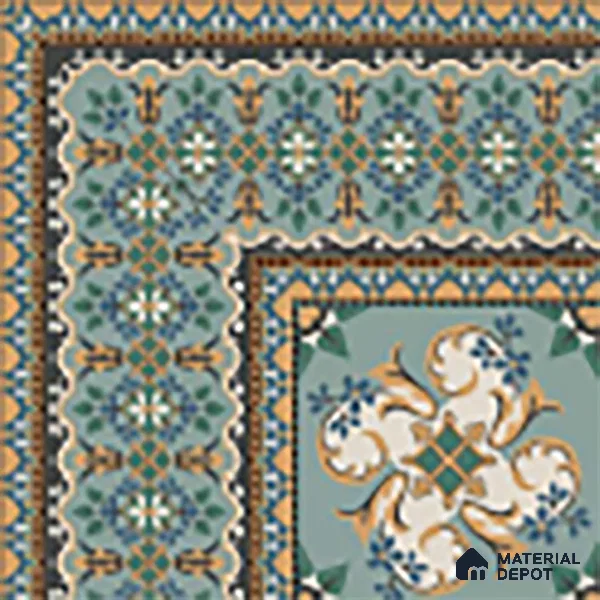 Moroccan Floor Tile TL 10332 Pavment Green Corner | 1 ft x 1 ft Ceramic Matte Finish - 9 mm | Suitable for Living Room, Kitchen, Dining Area | Please Expect a Slight Variation of Pattern