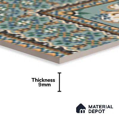 Moroccan Floor Tile TL 10332 Pavment Green Corner | 1 ft x 1 ft Ceramic Matte Finish - 9 mm | Suitable for Living Room, Kitchen, Dining Area | Please Expect a Slight Variation of Pattern