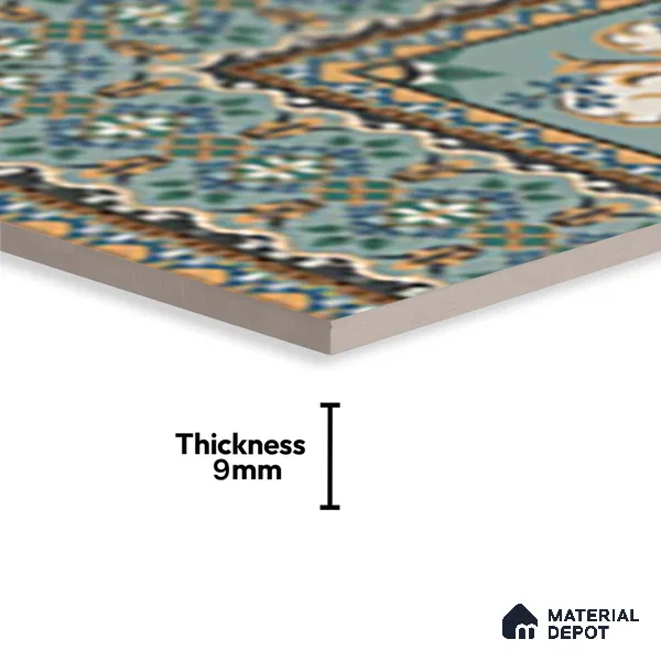 Moroccan Floor Tile TL 10332 Pavment Green Corner | 1 ft x 1 ft Ceramic Matte Finish - 9 mm | Suitable for Living Room, Kitchen, Dining Area | Please Expect a Slight Variation of Pattern