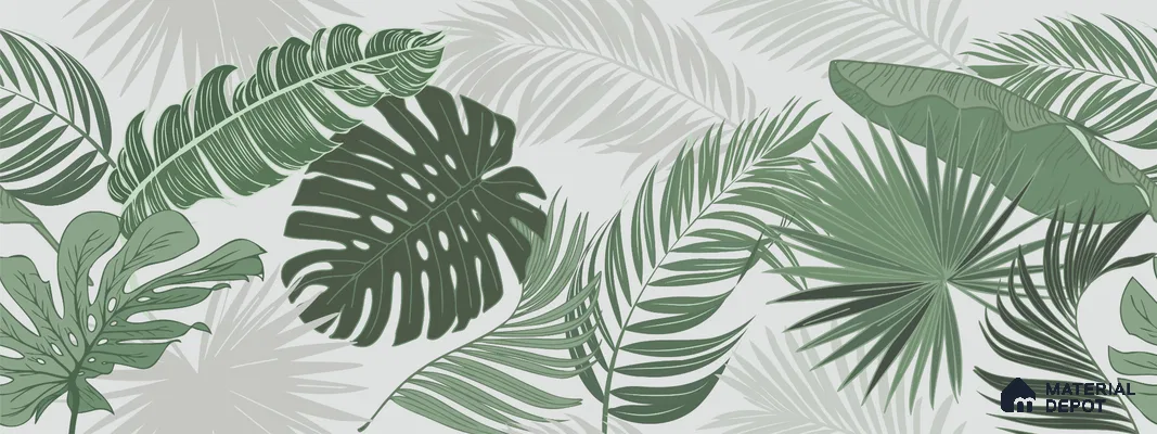 Cool Sage Palm Silhouette Pattern Abstract Nature Art | WP 03937 Non Woven Matte Finish Tropical Style Premium Customized size Wallpaper | 150 GSM WP01MTF Paper | (MOQ = 30 Sq. Ft.)