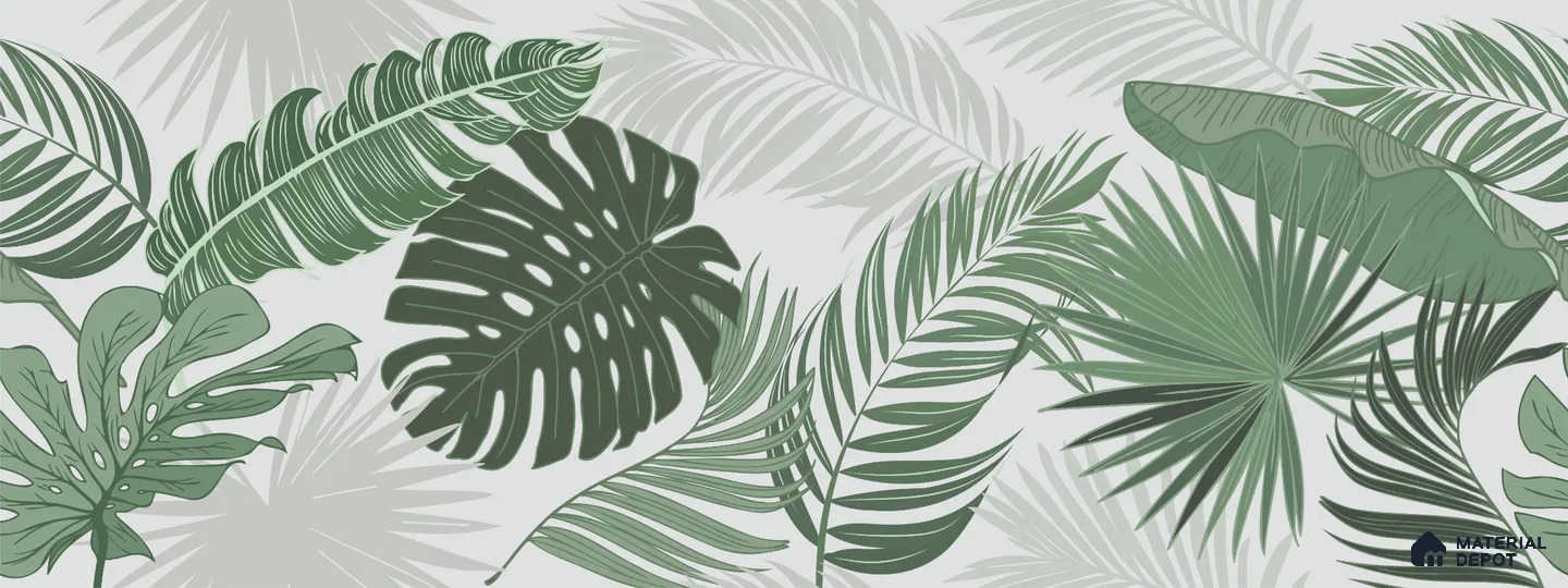 Cool Sage Palm Silhouette Pattern Abstract Nature Art | WP 03937 Non Woven Matte Finish Tropical Style Premium Customized size Wallpaper | 150 GSM WP01MTF Paper | (MOQ = 30 Sq. Ft.)