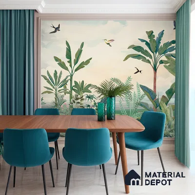 Open Skies Tropical Meadow Mist Nature Art | WP 03987 B Canvas Texture Finish Tropical Style luxurious Customized size Wallpaper | 250 GSM WP01CNF Paper | (MOQ = 30 Sq. Ft.)