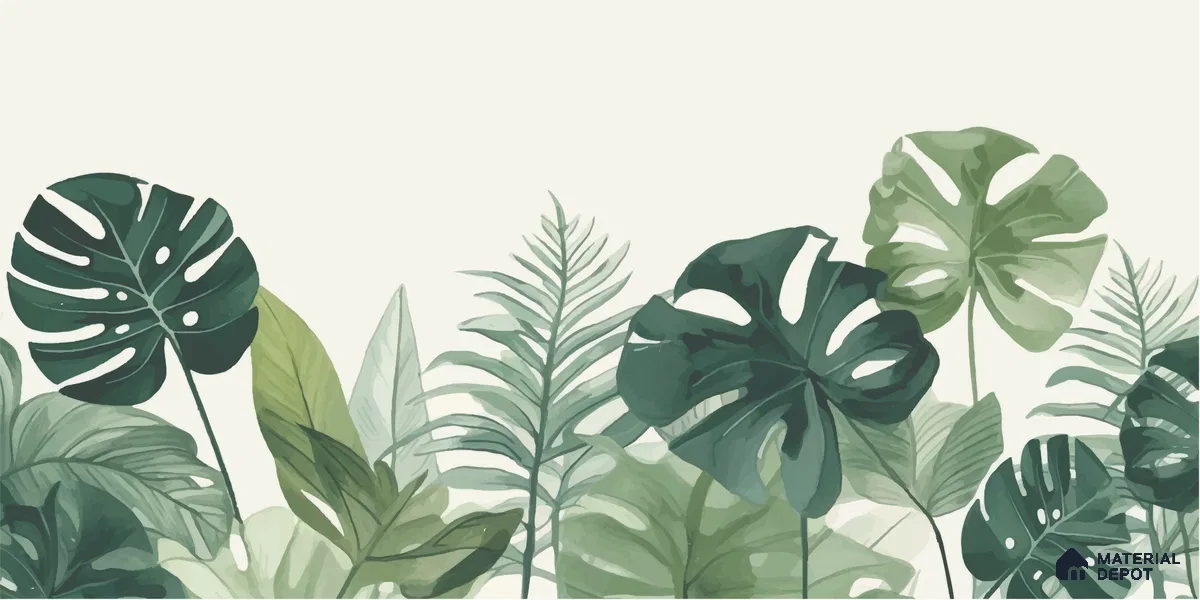 Sage Green Monstera Leaf Abstract Nature Art | WP 03924 Non Woven Matte Finish Tropical Style Premium Customized size Wallpaper | 150 GSM WP01MTF Paper | (MOQ = 30 Sq. Ft.)
