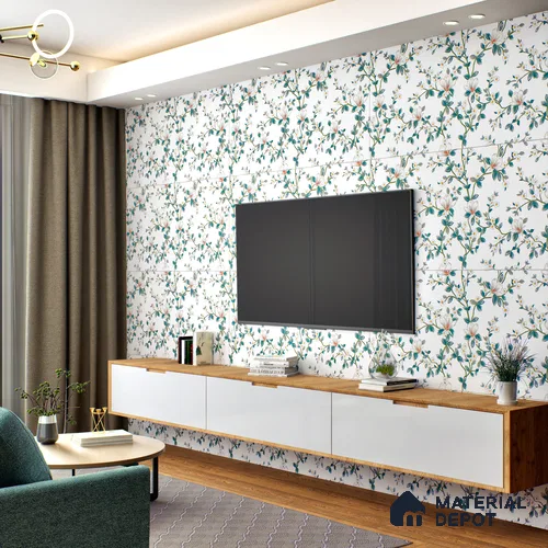 Floral Look Wall Tile TL 06517 G CR Multi Decor 09 4 ft x 2 ft Vitrified Matte Finish Tile - 9 mm | Suitable for Bathroom, Accent/Feature Wall, Dining Area